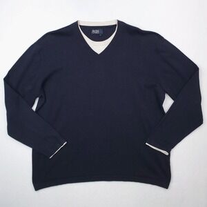 Nat Nast Sweater Mens Extra Large Navy Blue V Neck Crew Pullover Preppy Nautical